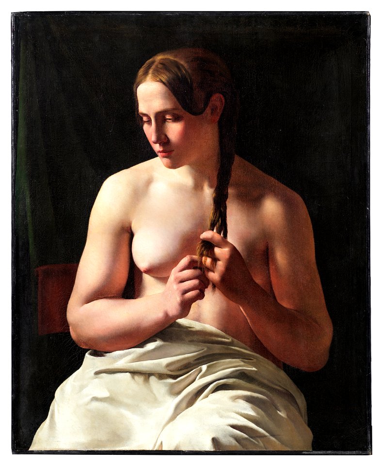 Kvinna som flätar sitt hår (Ludvig August Smith) - Nationalmuseum - 180226