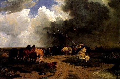 Károly Lotz (1833-1904) Stud in a Thunderstrom 1862. Free illustration for personal and commercial use.