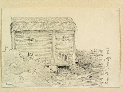 Kvarn vid Torne älv, Norrbotten. Teckning av Ferdinand Boberg - Nordiska museet - NMA.0088345