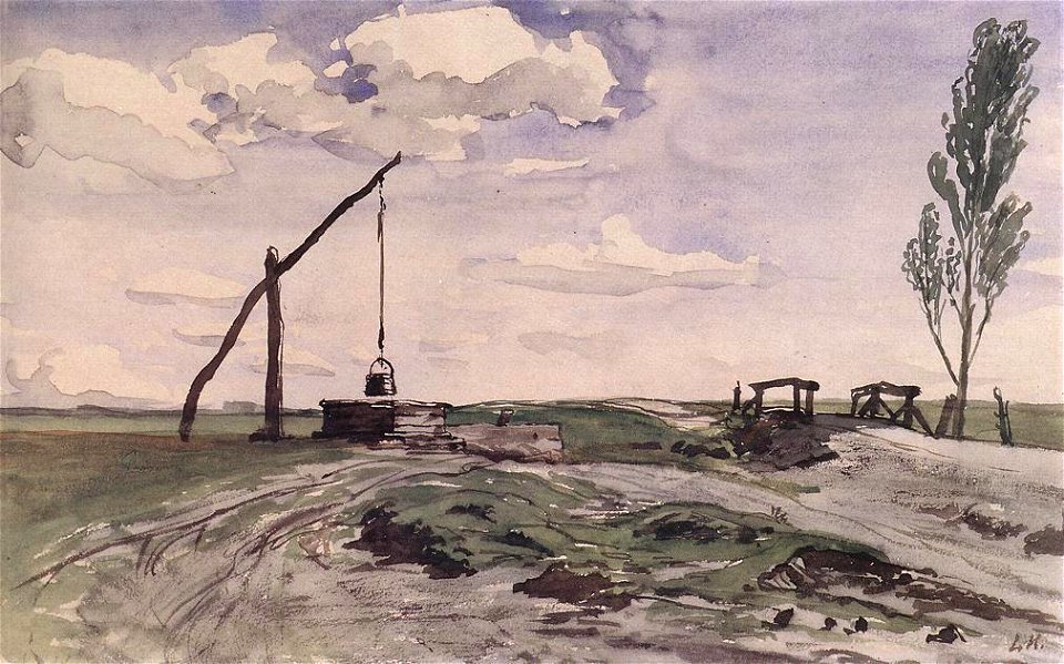 Károly Lotz (1833-1904) Landcape with a Sweep-pole Well 1868-70