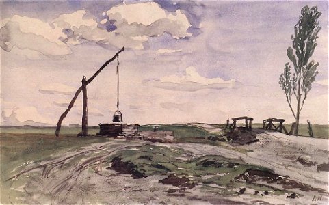 Károly Lotz (1833-1904) Landcape with a Sweep-pole Well 1868-70. Free illustration for personal and commercial use.