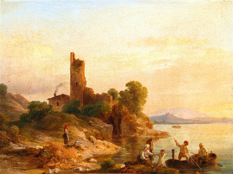 Károly Markó - Italienische Landschaft mit Fischern am See