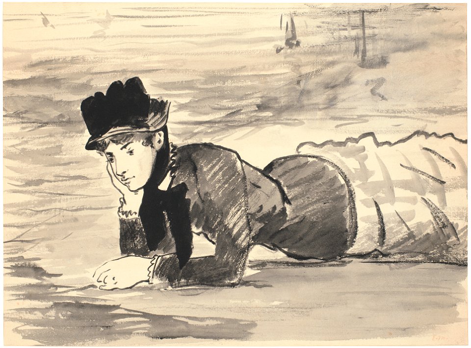 Kvinde liggende på stranden. Annabel Lee