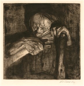 Käthe Kollwitz (German, 1867-1945) - Beim Dengeln, Part 3 of the series Peasants' War (Beim Dengeln, Blatt 3 aus dem Zyklus Bauernkrieg), - 2014.348 - Cleveland Museum of Art