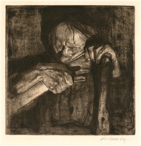 Käthe Kollwitz (German, 1867-1945) - Beim Dengeln, Part 3 of the series Peasants' War (Beim Dengeln, Blatt 3 aus dem Zyklus Bauernkrieg), - 2014.348 - Cleveland Museum of Art. Free illustration for personal and commercial use.