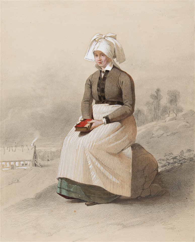 Kvinna i dräkt, sittande i helfigur. Akvarell i storformat av Otto Wallgren - Nordiska museet - NMA.0070094 (1)