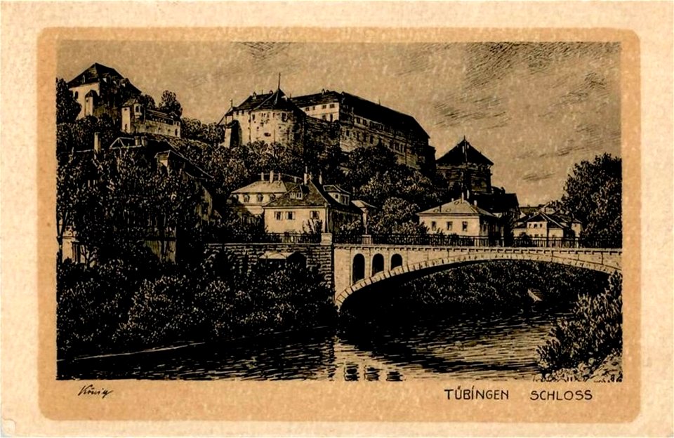 König - Hohentübingen mit Alleenbrücke (AK 0.20.10 H Sting 1926)