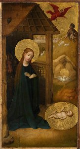 Kölnisch um 1450 - Tafel eines Flügelaltares, Geburt Jesu Außenseite, Teil einer Kreuzigung Petri und eines weiteren Martyriums - WAF 507 - Bavarian State Painting Collections