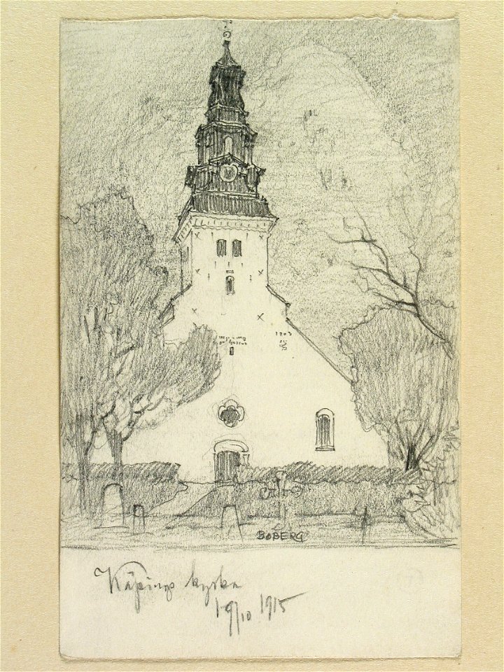 Köpings kyrka. Teckning av Ferdinand Boberg - Nordiska museet - NMA.0090073