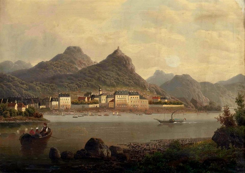 Königswinter mit dem Drachenfels am Rhein 19 Jh