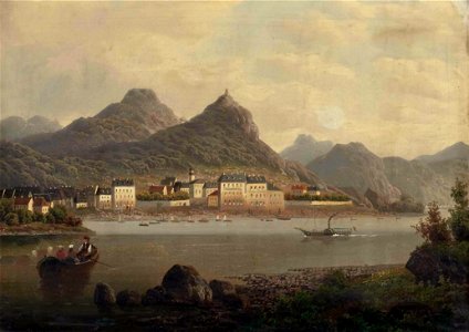 Königswinter mit dem Drachenfels am Rhein 19 Jh