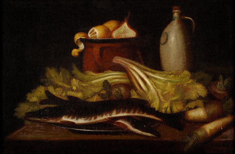 Küchenstilleben mit Hecht