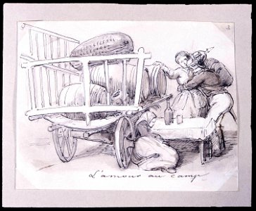 L'amour au camp. En soldat kysser en kvinna. Fritz von Dardel - Nordiska Museet - NMA.0043705