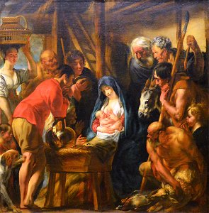 L'Adoration des bergers - Jacob Jordaens - Musée du Louvre. Free illustration for personal and commercial use.