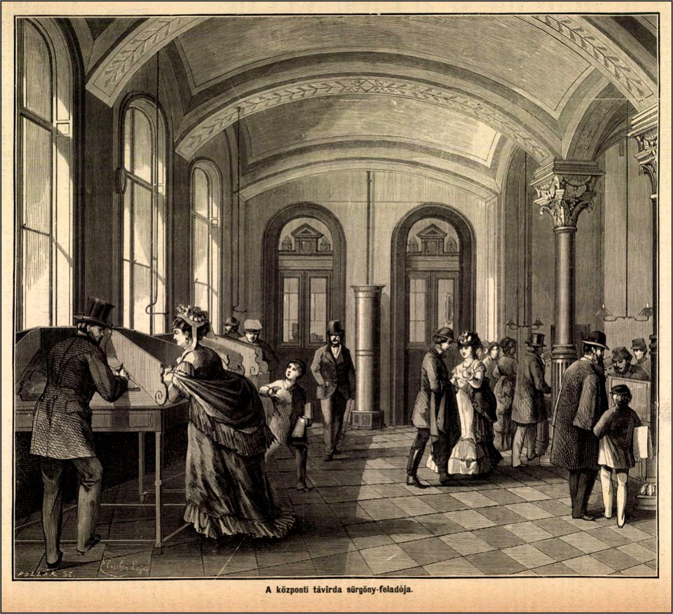 Központi távirda sürgönyfeladója Budapest, Mo. és a Nagyvilág, 1874