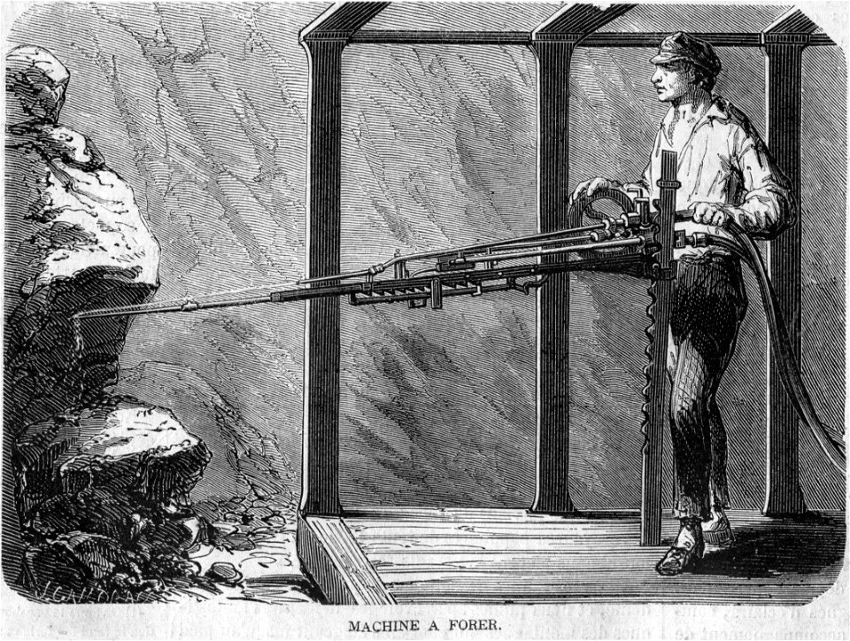 L'Illustration 1862 gravure Percement du Mont Cenis 03, Machine à forer