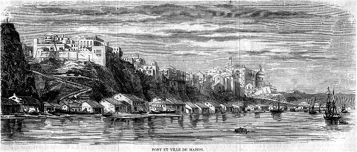 L'Illustration 1862 gravure Port et ville de Mahon. Free illustration for personal and commercial use.