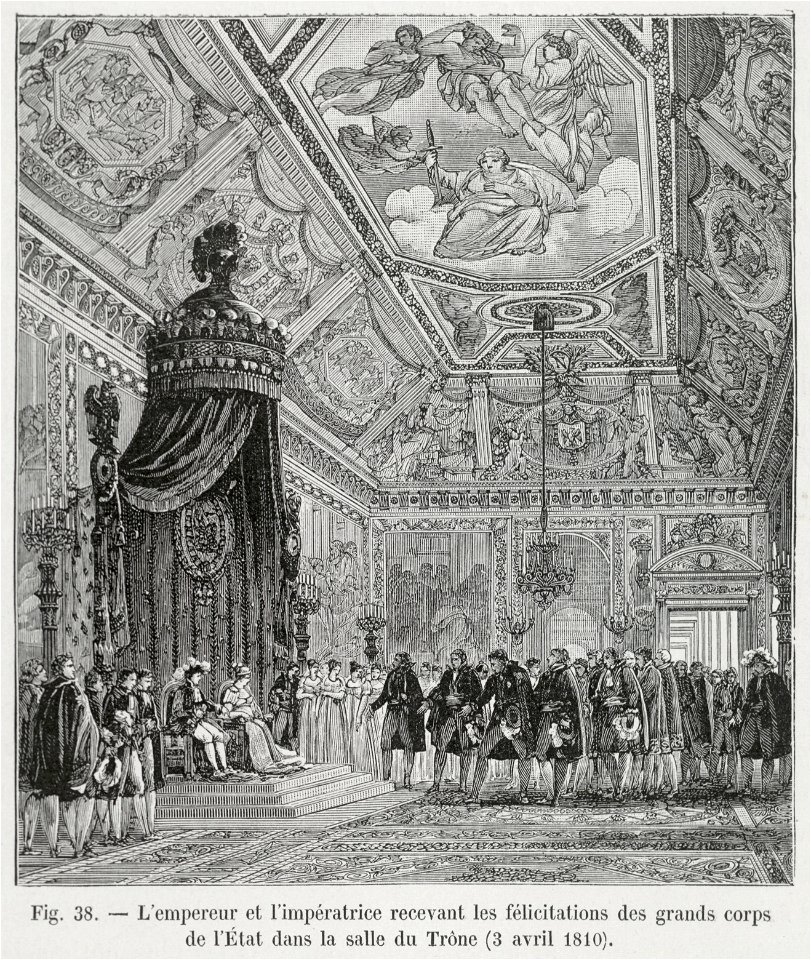 L'empereur et l'impératrice recevant les félicitations des grands corps de l'État dans la salle du Trône, 3 avril 1810