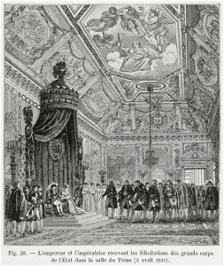 L'empereur et l'impératrice recevant les félicitations des grands corps de l'État dans la salle du Trône, 3 avril 1810