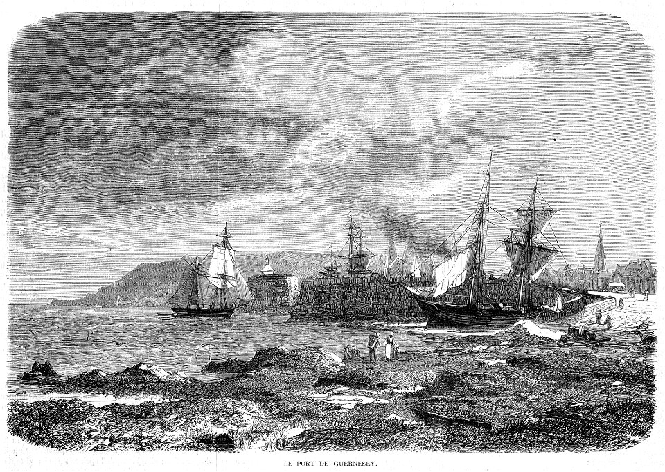 L'Illustration 1862 gravure Le Port de Guernesey