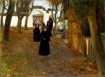 L.A. Ring, Folk, som går fra kirke. Mogenstrup, 1889, 2007 15, Fuglsang Kunstmuseum