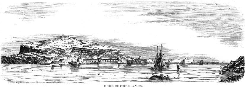 L'Illustration 1862 gravure Entrée du Port de Mahon. Free illustration for personal and commercial use.