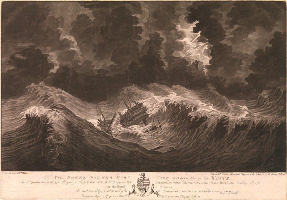 L'Ouragan de 1780 avec vaisseau anglais en perdition près de l'ile de Sainte-Lucie