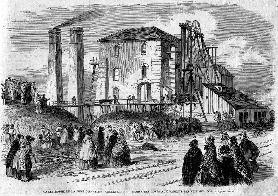 L'Illustration 1862 gravure Catastrophe de la mine d'Hartley