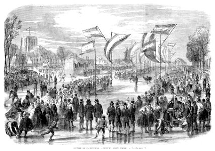 L'Illustration 1862 gravure Course de patineurs à Leeuwarden