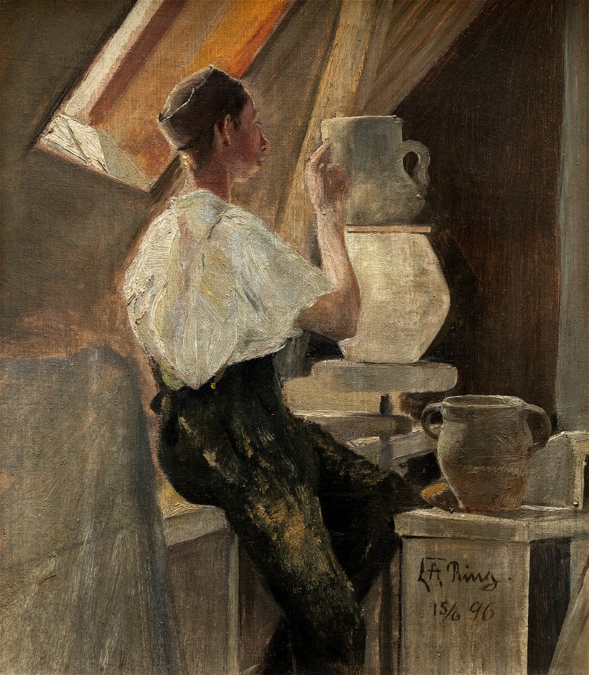 L.A.-Ring, En pottemager ved sit arbejde. Naestved, 1896 ,Privateje
