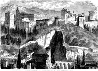 L'Illustration 1862 gravure Vue génerale de l'Alhambra. Free illustration for personal and commercial use.