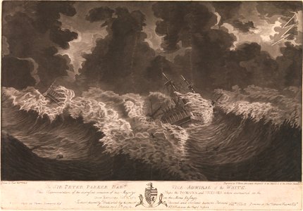 L'Ouragan de 1780 avec deux vaisseaux en détresse dans le passage de la Mona