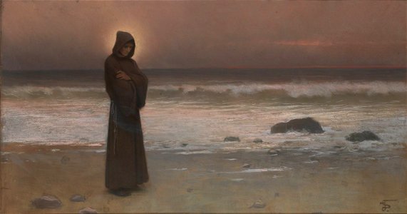 Jakub Schikaneder - Kontemplace, Mnich na mořském břehu (pastel na papíře)
