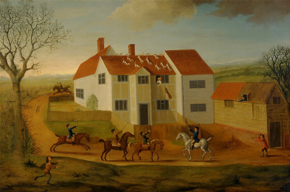 James Dunthorne - John Sidey and his Hounds at a Farmhouse near Hadleigh, Suffolk - Google Art Project