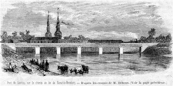 L'Illustration 1862 gravure Pont de Lowicz sur le chemin de fer de Varsovie-Bromberg
