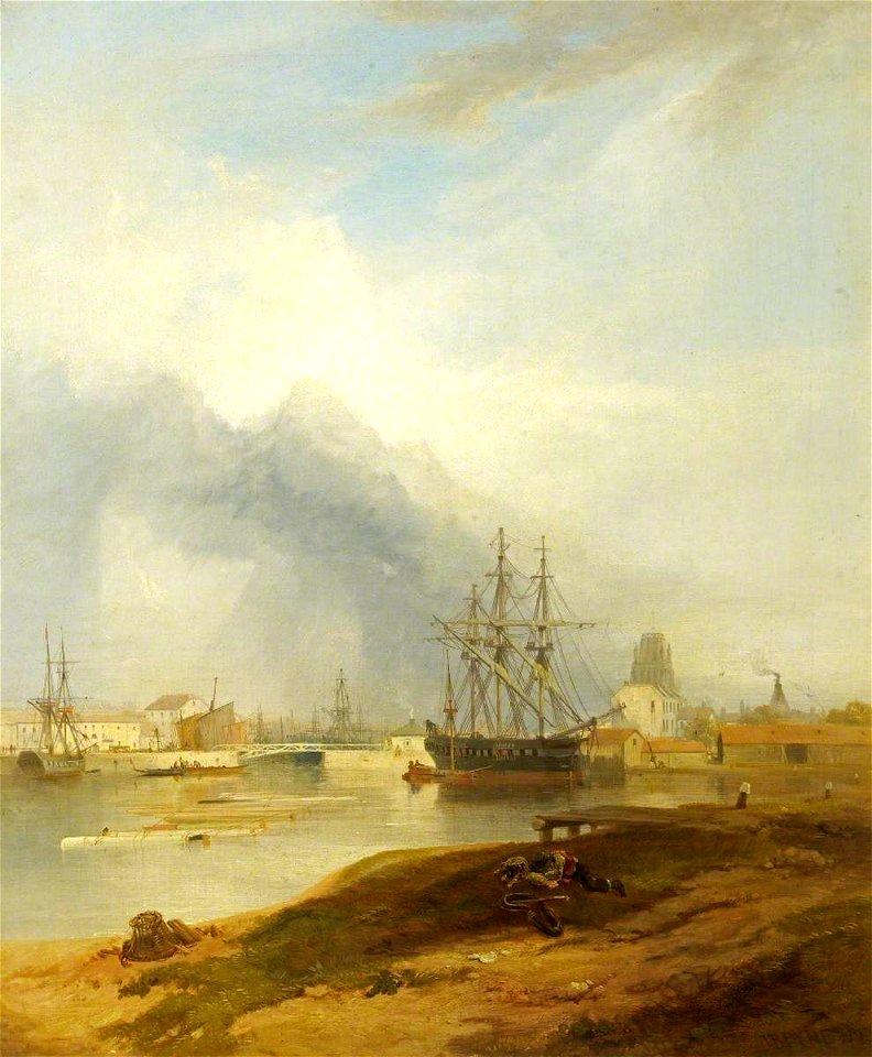 James Baker Pyne (1800-1870) - Bristol Docks With The Church Of St Mary ...