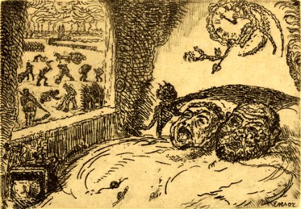 James Ensor, Seven Deadly Sins, Sloth (1902) etching, 10 x 14 cm., Royal Library of Belgium, Brussels