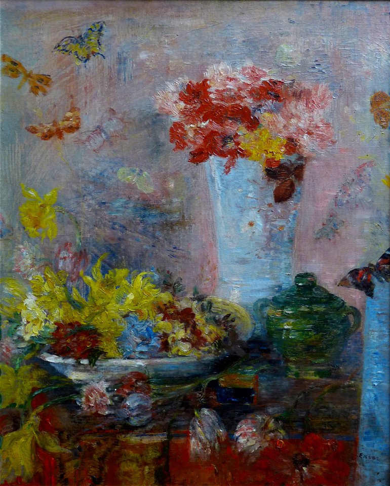 James Ensor (1860-1949), Fleurs et papillons