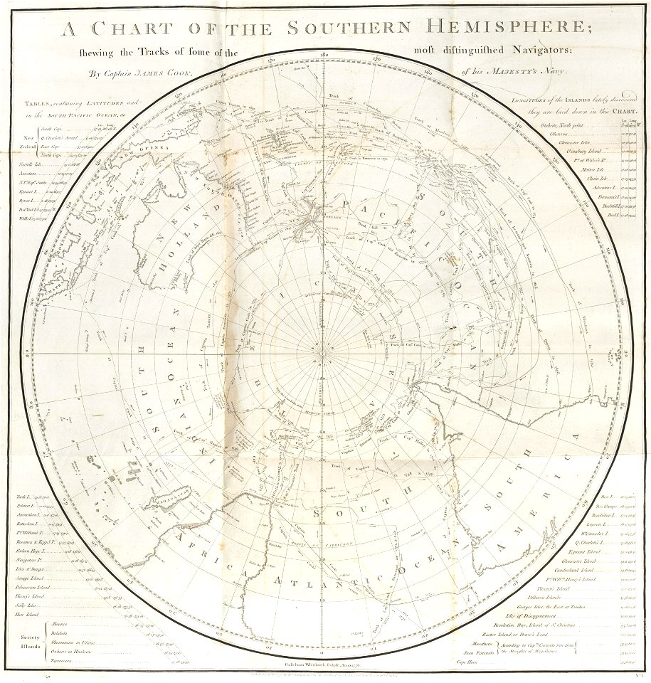 James Cook - A Chart of the Southern Hemisphere (1776) - Free Stock ...