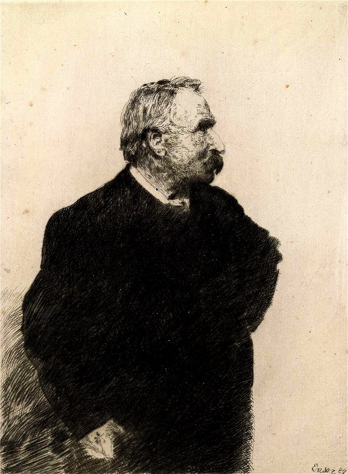 James Ensor, Ernest Rousseau (1887) drypoint, 24 x 18.1 cm., Museum of Fine Arts, Ghent