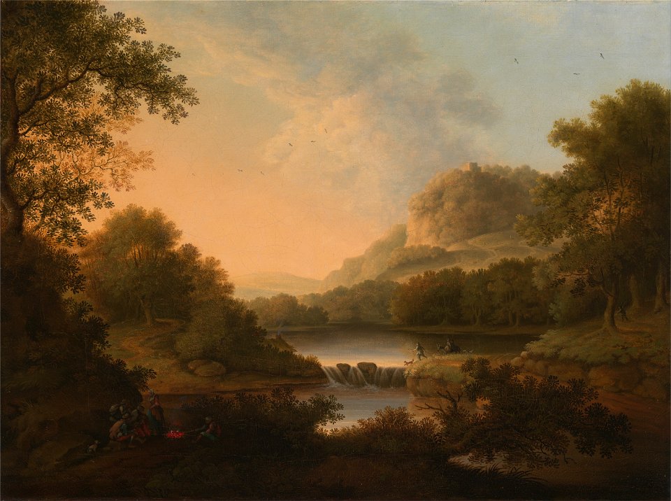 James Lambert of Lewes - Figures with a Donkey and Dog Crossing a Weir - Google Art Project