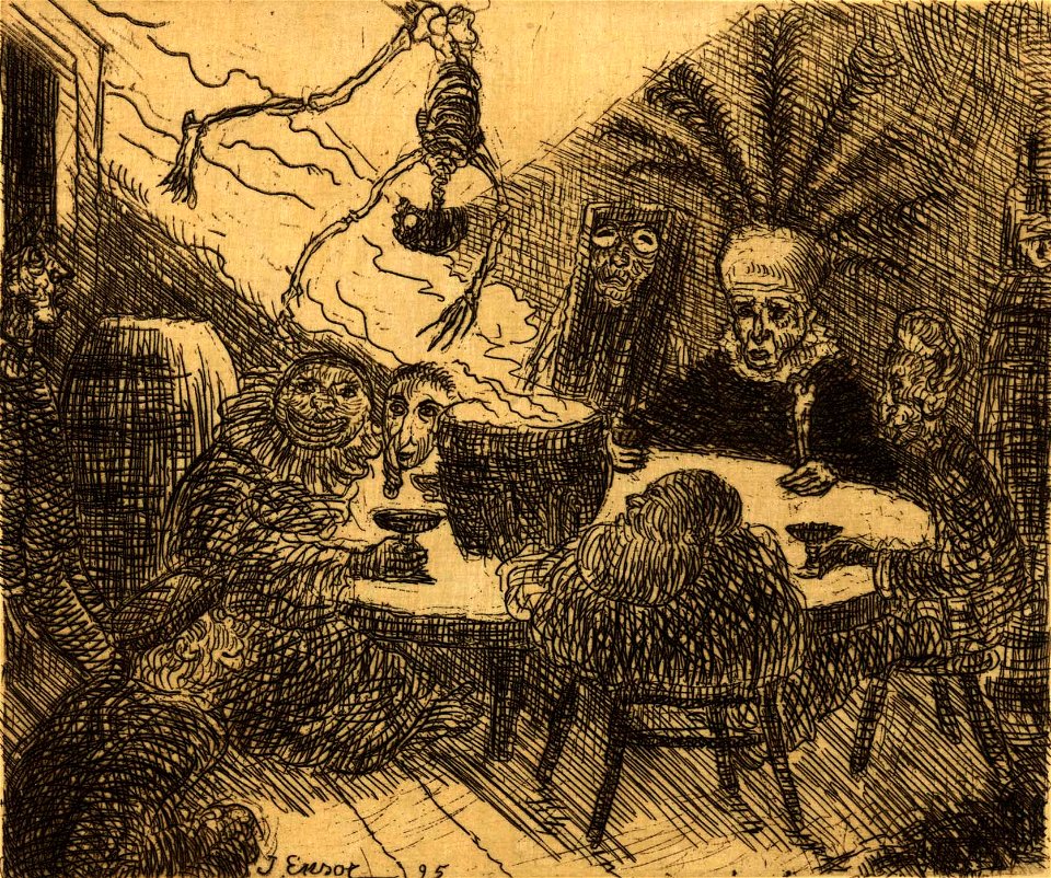 James Ensor, King Pest (1895) etching, 10 x 12 cm., Royal Library of Belgium, Brussels