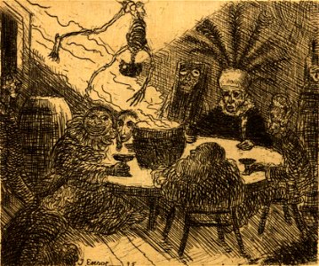 James Ensor, King Pest (1895) etching, 10 x 12 cm., Royal Library of Belgium, Brussels