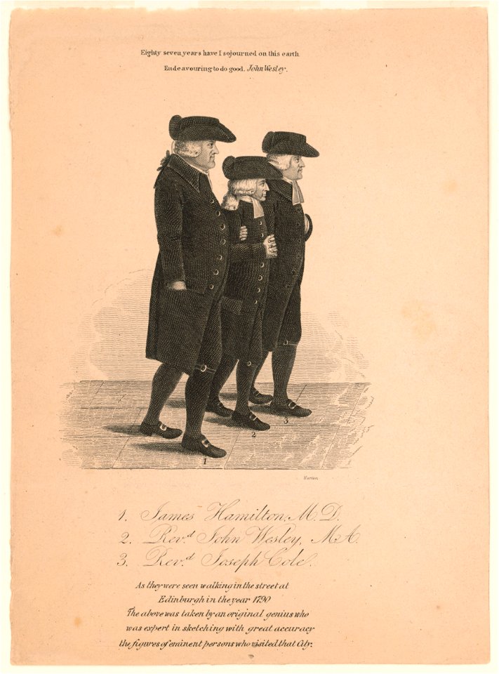 James Hamilton, M.D. Revd. John Wesley, M.A. Revd. Joseph Cole as they were seen walking in the street at Edinburgh in the year 1790 - Horton. LCCN2013645197