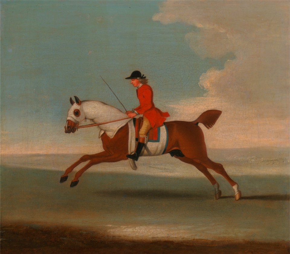 James Seymour - One of Four Portraits of Horses - a Chestnut Racehorse Exercised by a Trainer in a Red Coat- gallopi... - Google Art Project