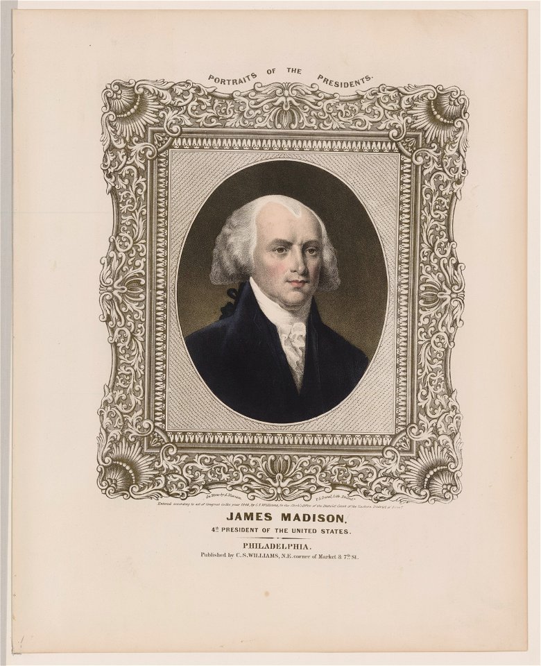 James Madison - 4th President of the United States - on stone by A. Newsam ; P.S. Duval, lith., Philada. LCCN2010651305
