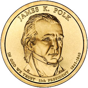 James Polk Presidential $1 Coin obverse. Free illustration for personal and commercial use.