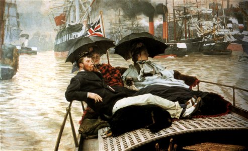 James Tissot - The Thames. Free illustration for personal and commercial use.
