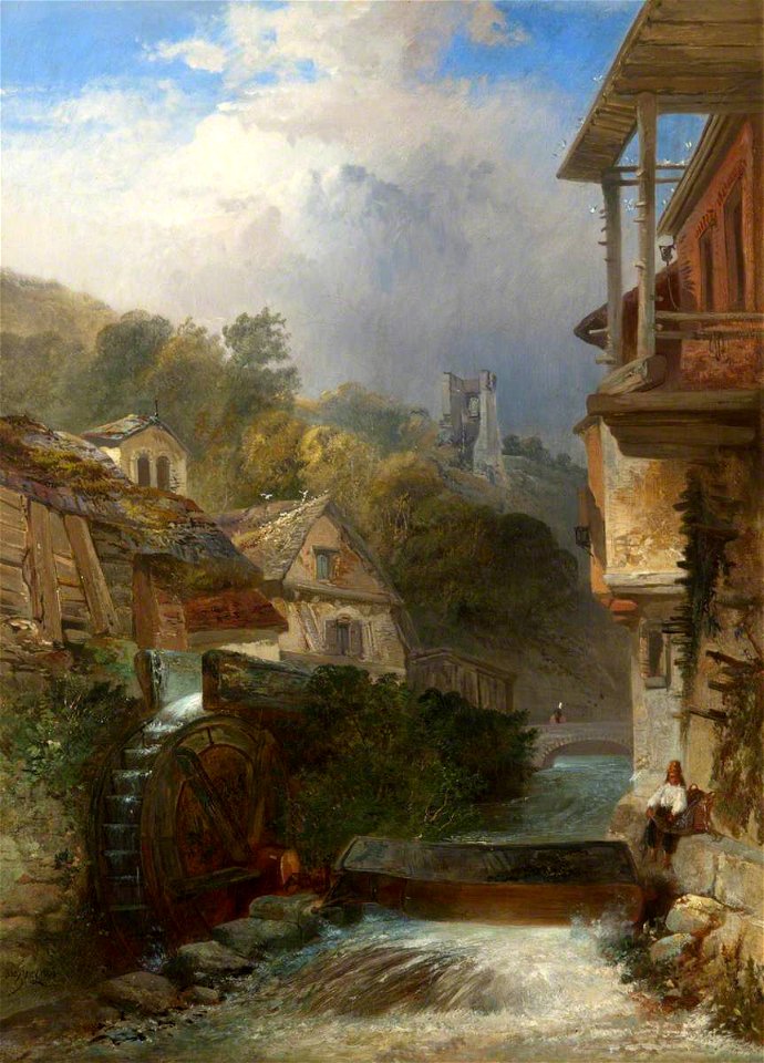 James Vivien de Fleury (1847-1902) - River with Watermill and Village beyond - 1230408 - National Trust
