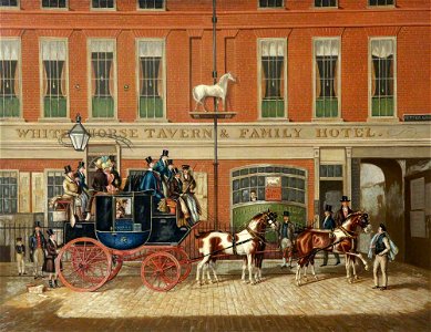 James Pollard (1792-1867) - The Cambridge Telegraph Coach at the' White Horse Tavern ^ Family Hotel', Fetter Lane, London - 272688 - National Trust